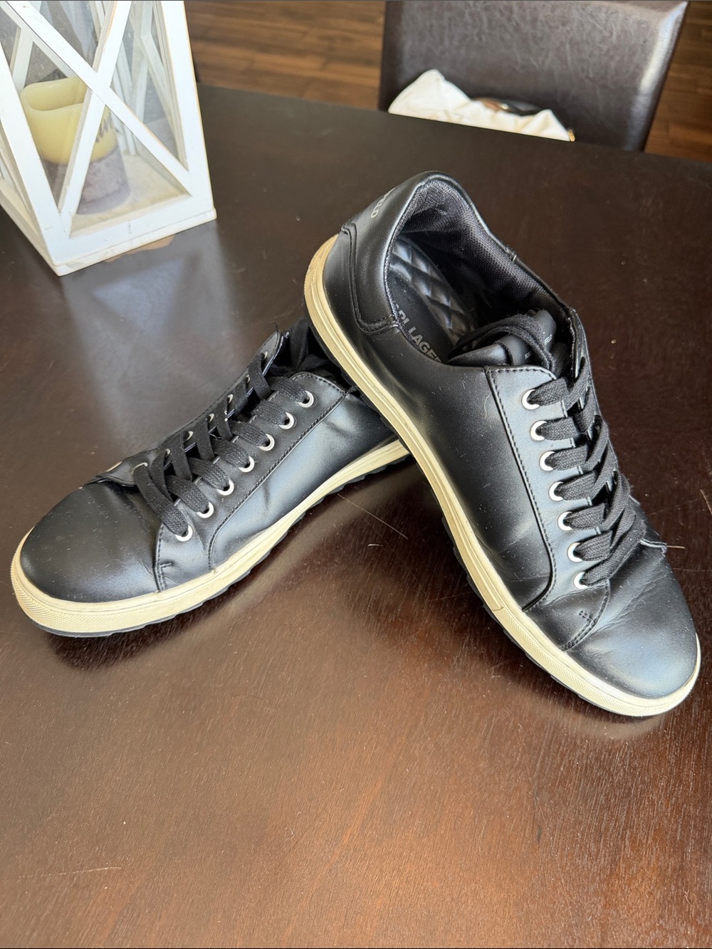 Karl Lagerfeld Black Leather Low-Top Sneakers with Cream Sole